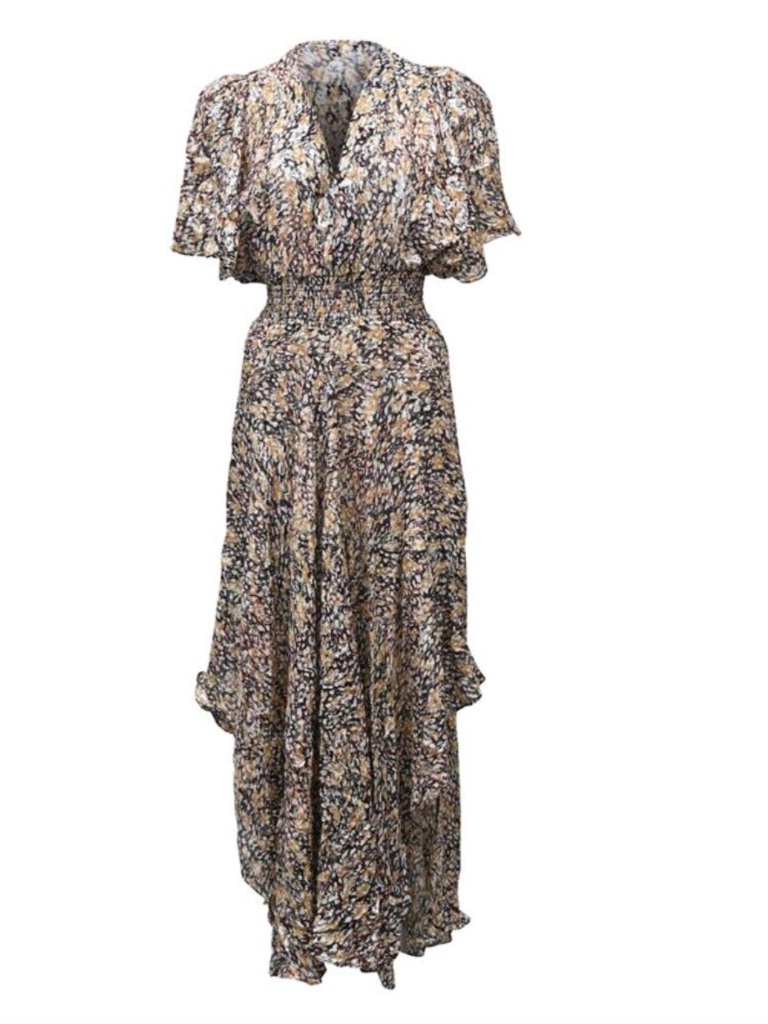 Maje Rachelle Floral Print Smocked Midi Dress In Multicolor - Eu 36